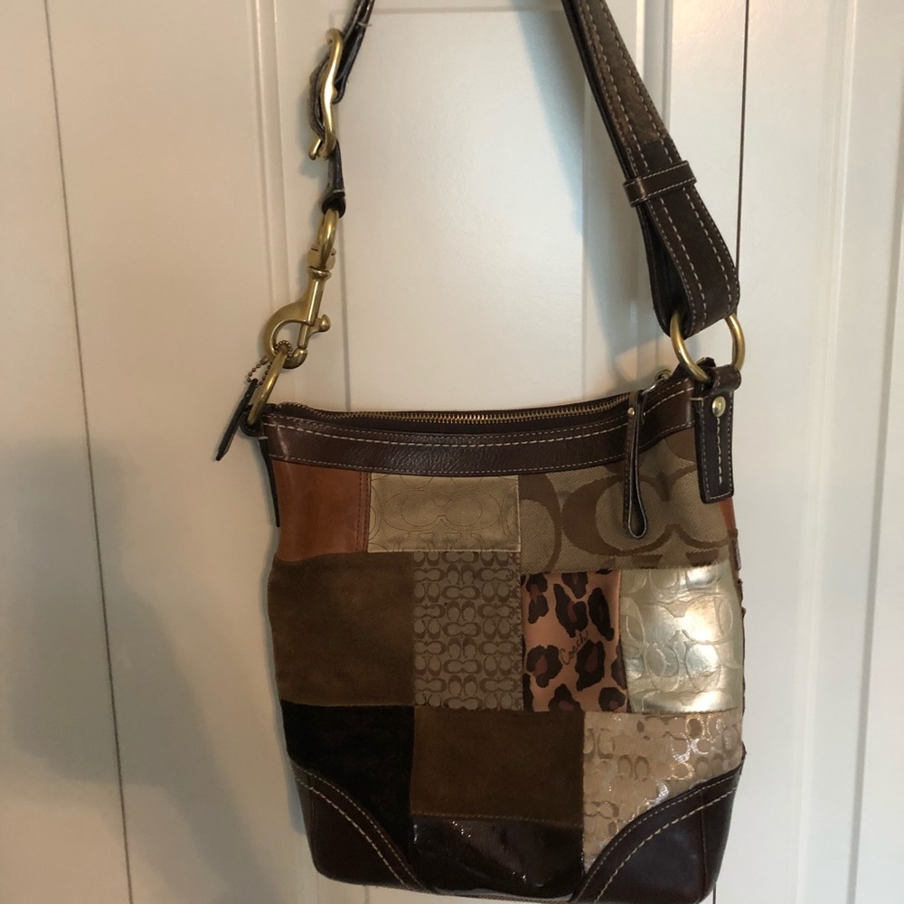 Multicolored patched coach purse